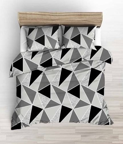 Krepp 140x200 cm 3 részes ágynemű huzat szett kispárna huzattal - modern fekete - szürke háromszög