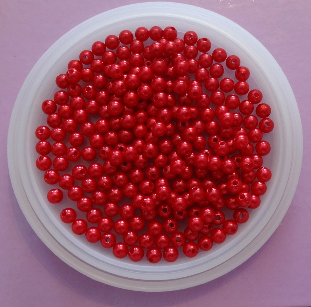 Fűzhető akril gyöngy piros, 6 mm