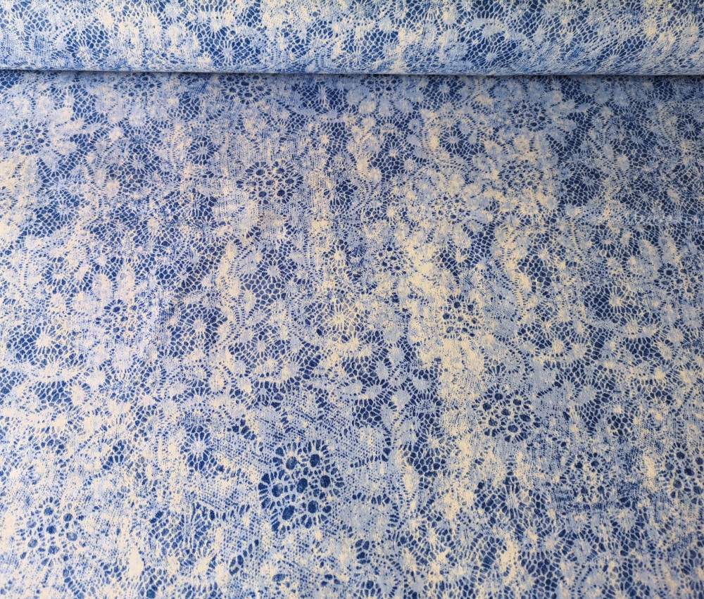 Kék csipke hatású elasztikus vászon textil - 150 x 90 cm 