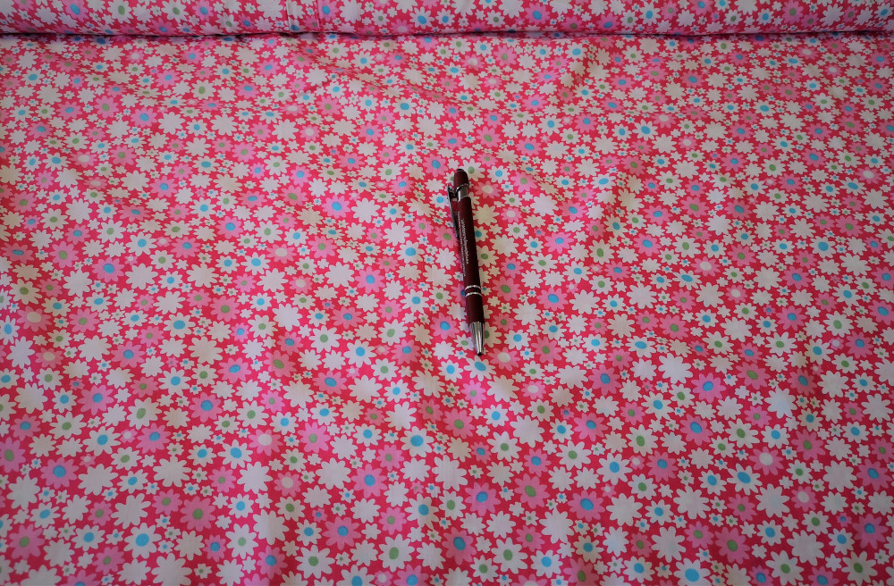 Pink alapon virág mintás flokon textil - 140 x 60 cm
