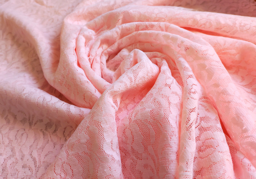 Púder rózsaszín - Elasztikus Csipke textil 150 x 55 cm Hibás!