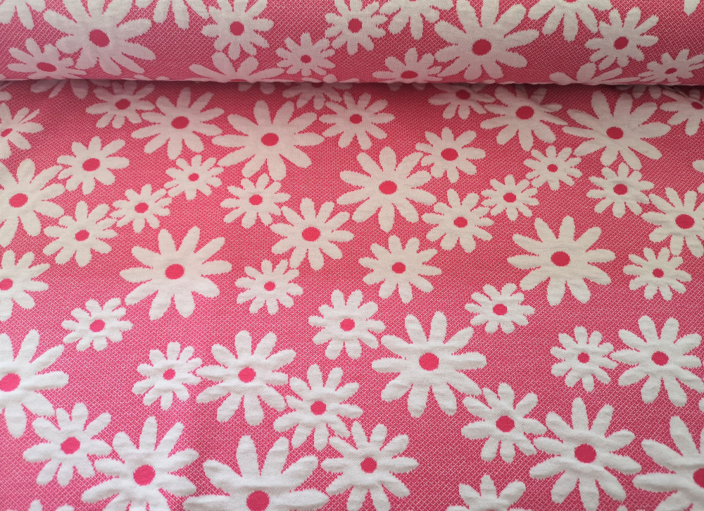 Pink margaréta virág mintás jacquard textil - 160 cm 