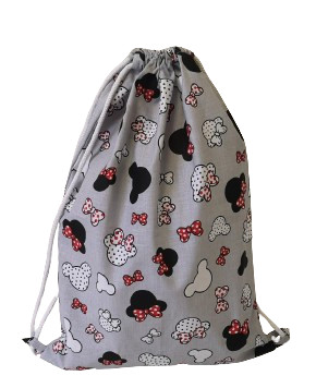 Ovis zsák - 30x40 cm szürke alapon piros pöttyös - masnis egérfej