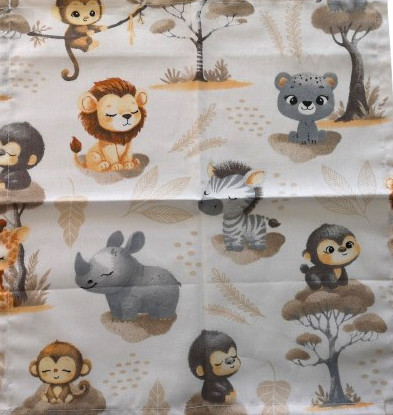 Textil szalvéta - 30x30 cm - Fehér alapon szafari bébik mintás