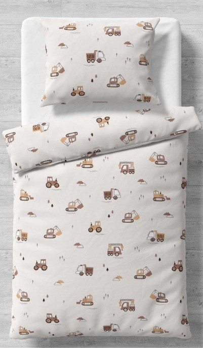 Image of Bézs - barna munkagép mintás 2 részes gyermek ágynemű huzat - 90x130 cm