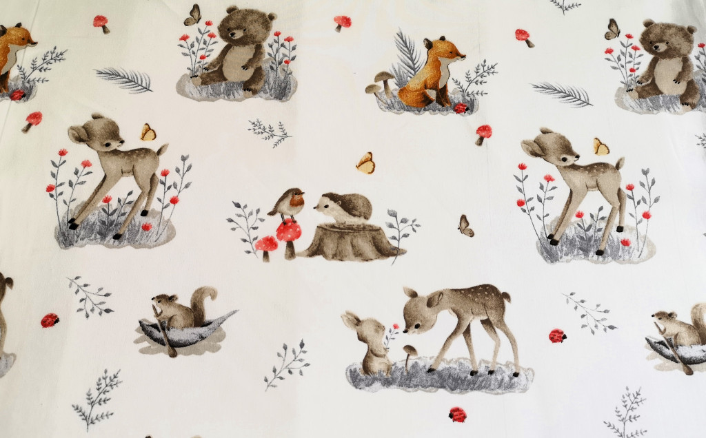 Image of 240 cm széles pamutvászon textil / őzike - maci - róka - nyuszi mintás