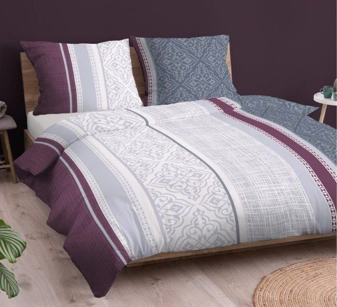 Image of 3 részes hosszú ágynemű huzat szett 140x220 cm / elegáns mályva - szürke barokk mintás