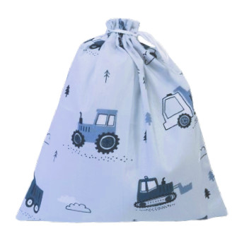 Image of 100% pamut zsinóros uzsonnás zsák kékes szürke munkagép mintás - 30x30 cm