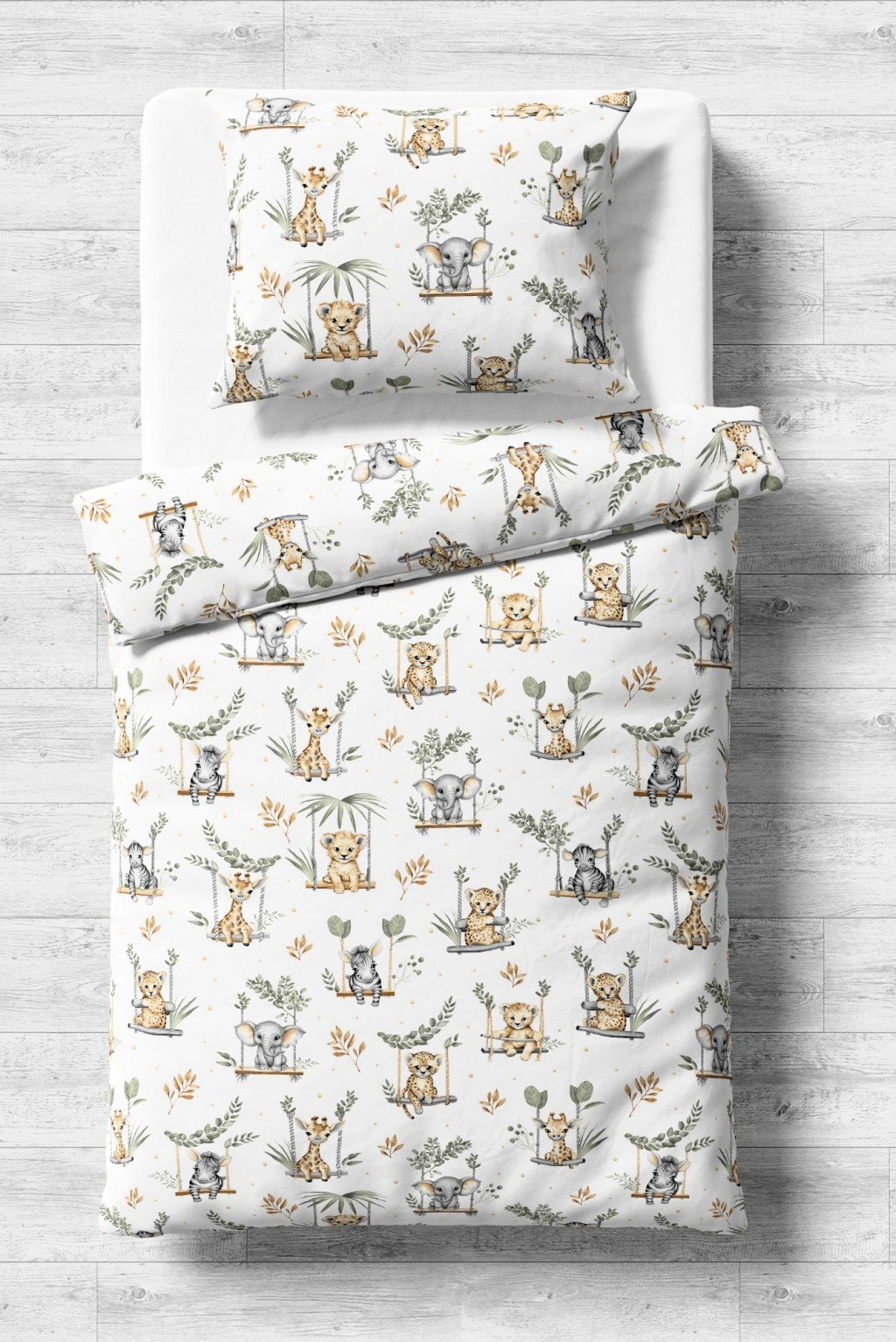 Image of 2 részes FLANEL gyermek ágynemű huzat szett 90x130 cm / hintázó szafari bébik mintás