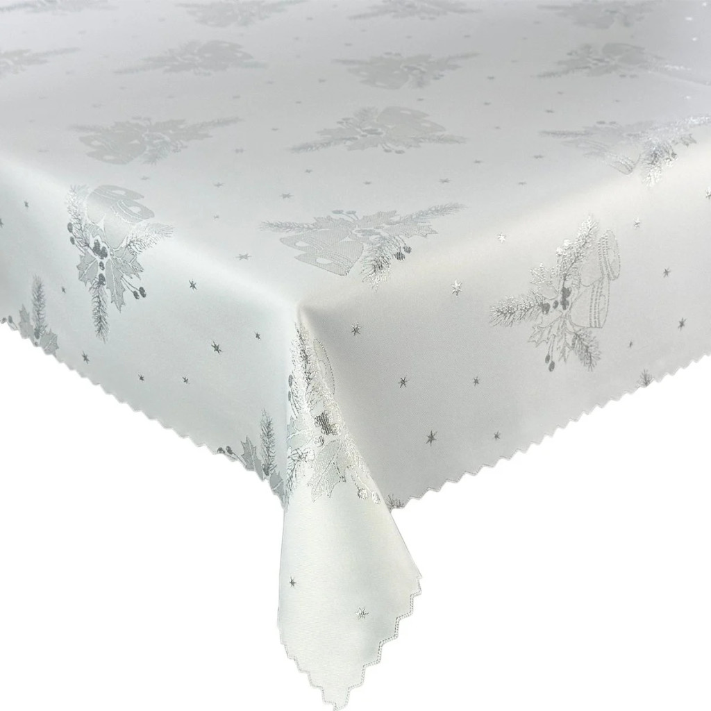 Image of Kétoldalas, foltálló karácsonyi terítő ezüst csengettyű mintás - 140x200 cm