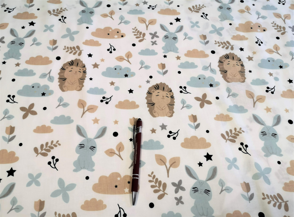Pasztell süni - nyuszi mintás pamutvászon textil - 160 cm