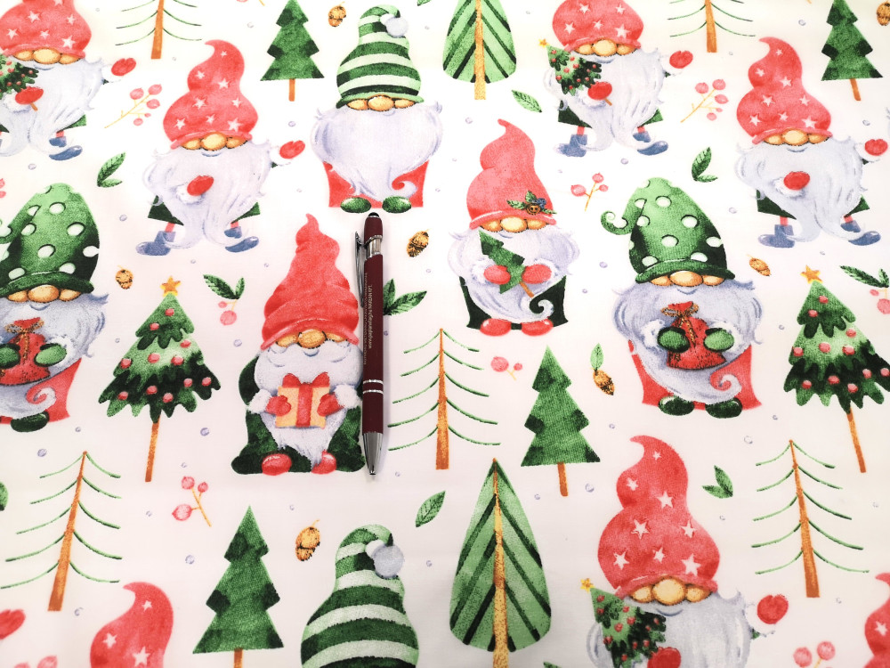 Színes karácsonyi manó mintás pamutvászon textil - 160 cm
