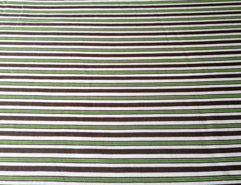 Zöld - fehér - barna csíkos bolyhos nem rugalmas futter textil - 140 cm
