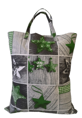 Szürke - zöld csillag mintás karácsonyi textil táska - 35x45 cm
