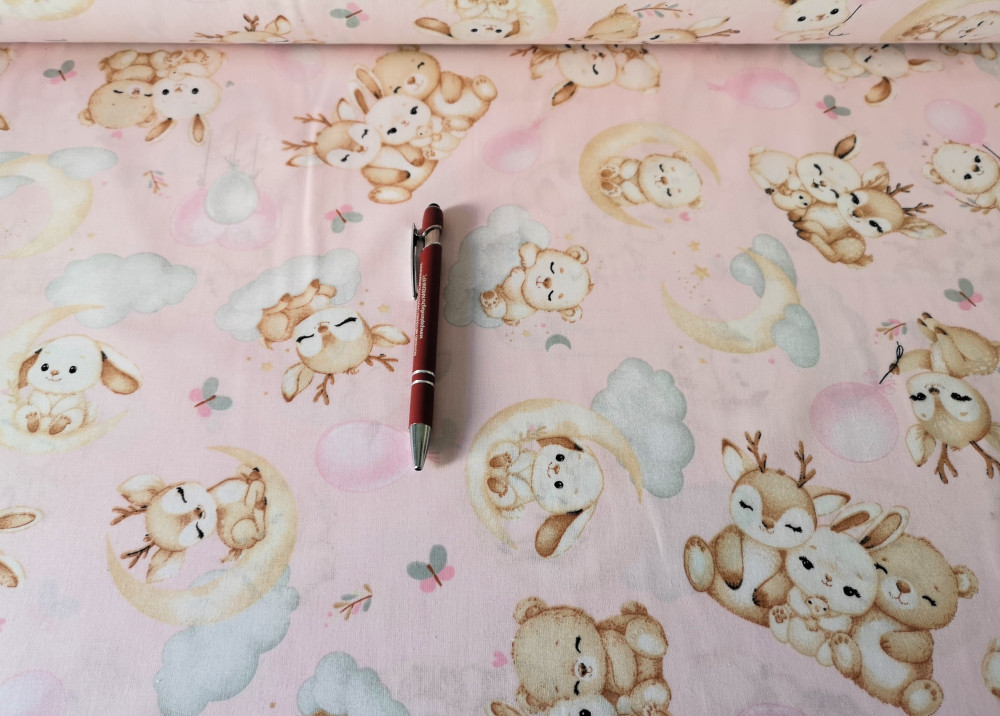 Pamutvászon textil - 160 cm / cuki állatkölyök - rózsaszín