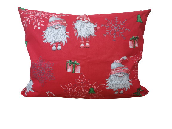 Karácsonyi manó - hópehely mintás kispárnahuzat piros alapon - 40x50 cm