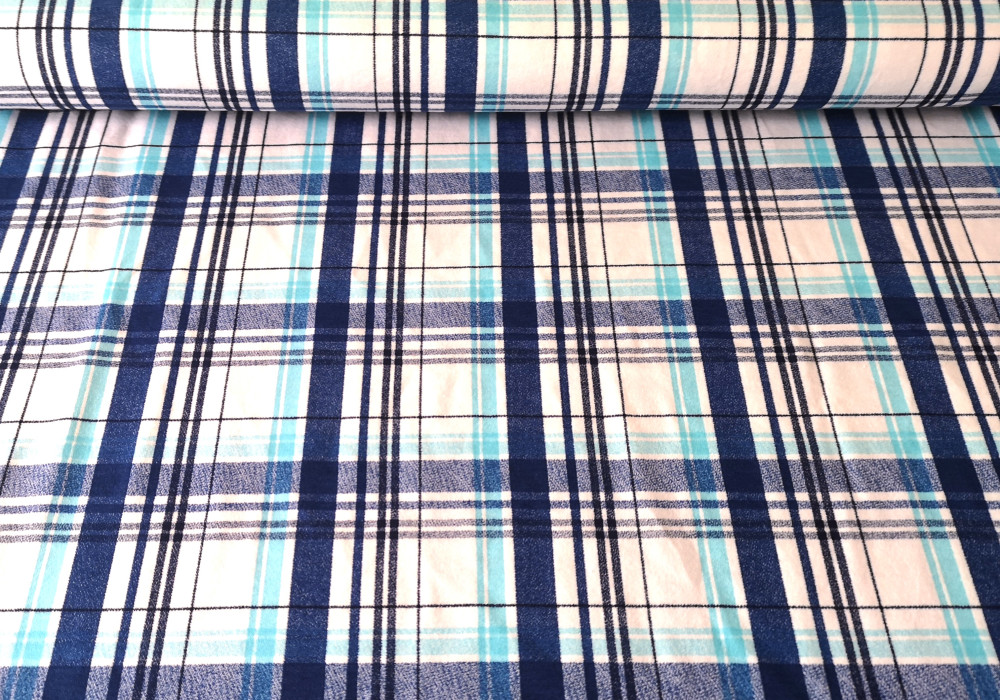 Türkiz - kék kockás pamut jersey textil - 160 cm
