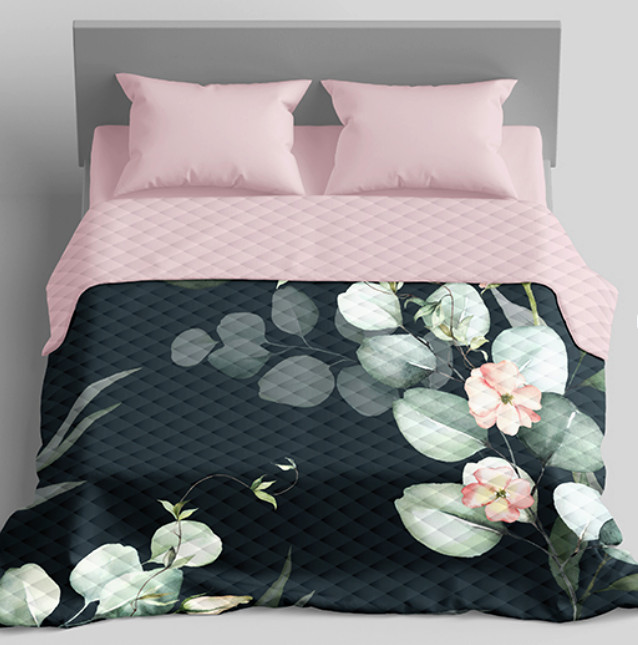 Kétoldalas steppelt ágytakaró rózsaszál motívummal 220x240 cm - párnahuzat nélkül