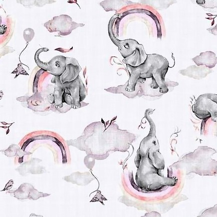 Textil szalvéta - 30x30 cm / rózsaszín szivárvány - elefánt mintás