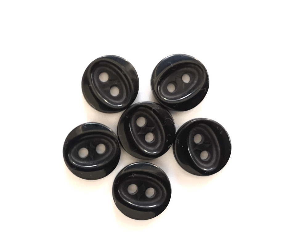 Image of 2 lyukas fekete inggomb 6 db -os csomagban - 12 mm