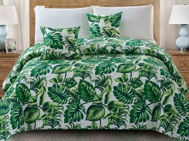 Zöld trópusi levél mintás ágytakaró szett - 220x240 cm 