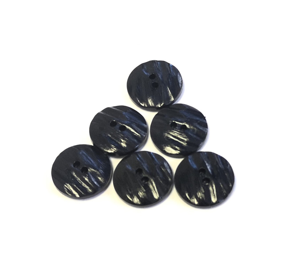 Fekete hullámos felületű műanyag 2 lyukú gomb 9 db - os csomagban - 22 mm